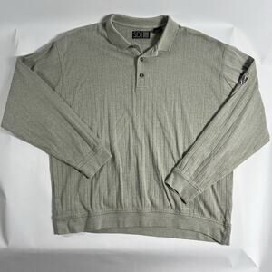 SDI Men's XL Regular‎ Polo Shirt Gray Solid Long Sleeve Cotton Knit Button